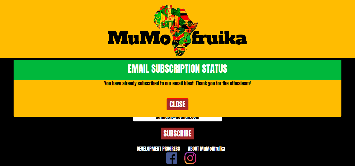 MuMoAfruika Email Subscription Confirmation